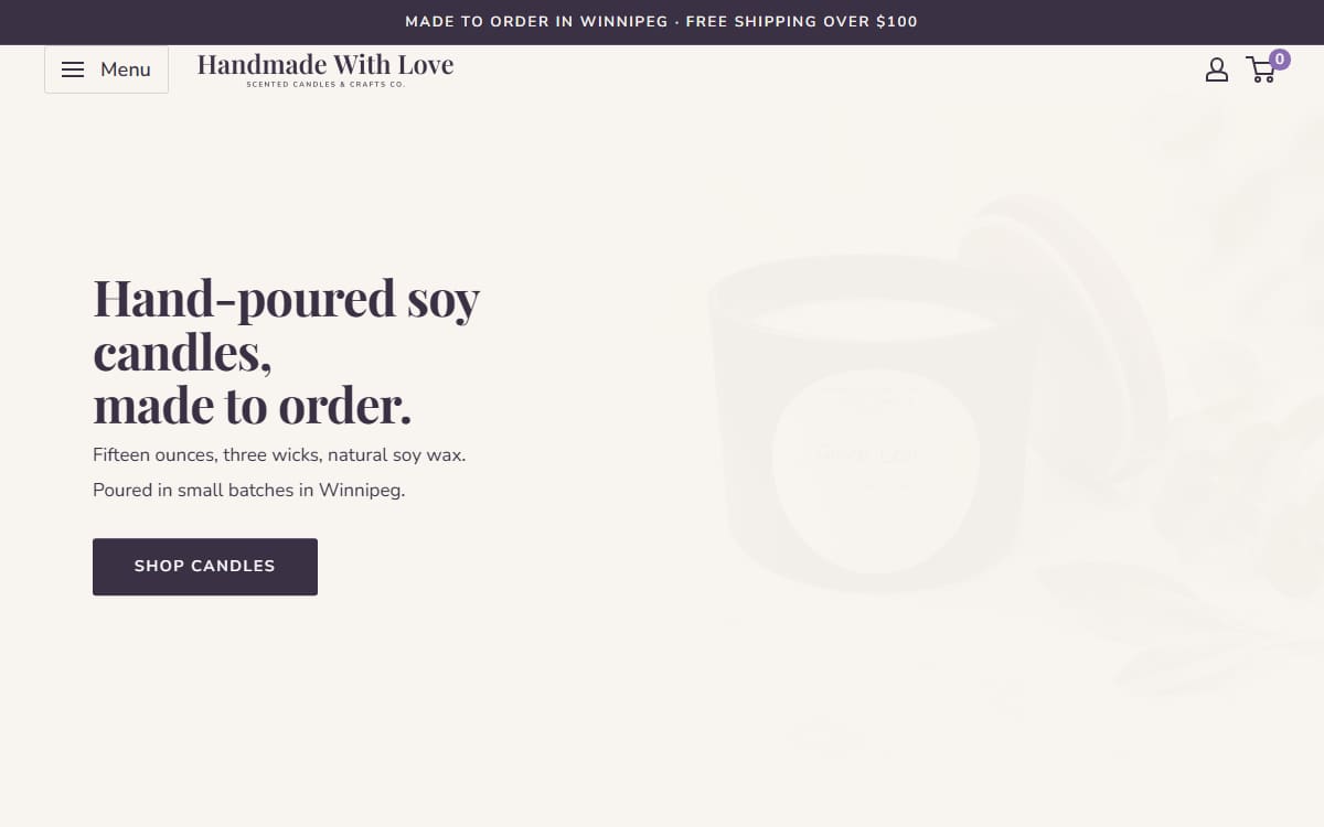 Handmade With Love Scented Candles Co. website preview