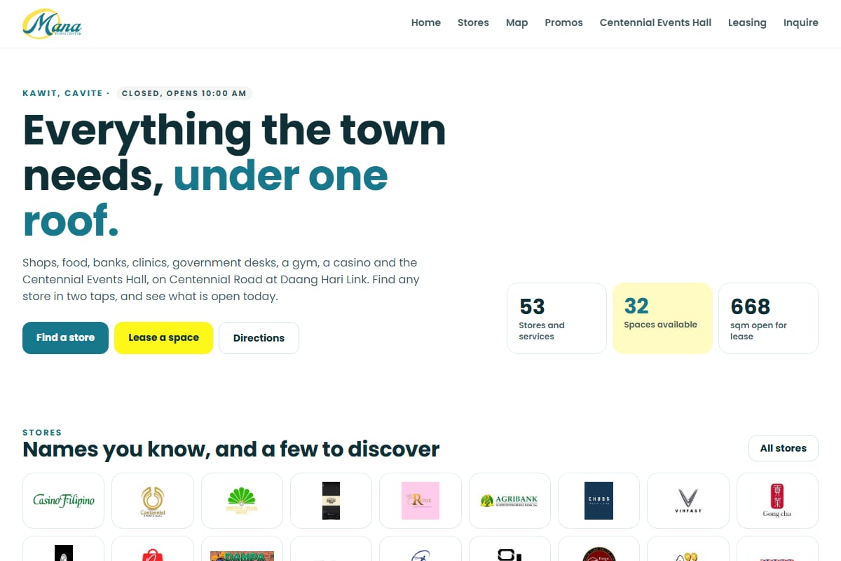 Mana Town Center website preview