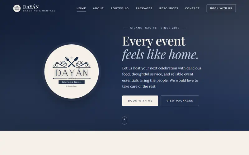 DAYÁN Catering & Rentals website preview
