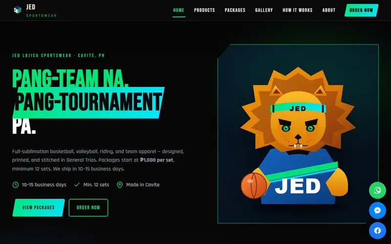 JED Lojica Sportswear website preview