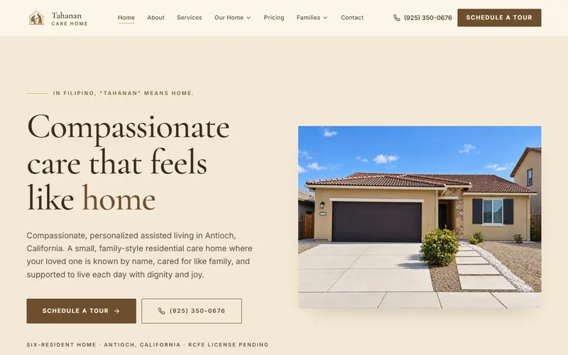 Tahanan Care Home website preview