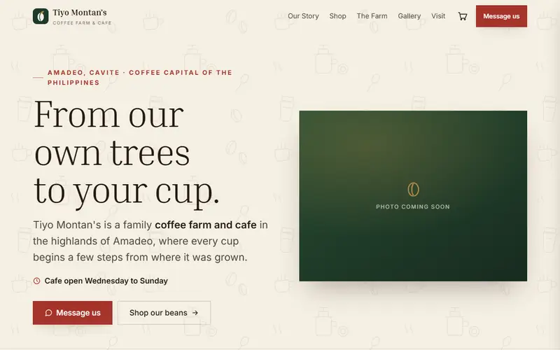 Tiyo Montan's Coffee Farm and Cafe website preview